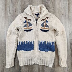 Vintage Tommy Hilfiger Lambswool Sailboat Shawl Zip Up Sweater Size 12